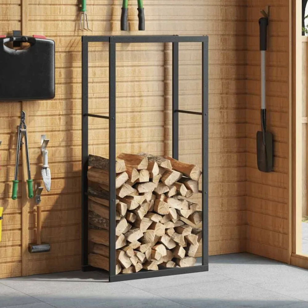 vidaXL Leñero de acero negro 55x30x116 cm Outlet