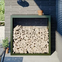 vidaXL Accesorios Para Hornos De Leña Y Chimeneas-Leñero de acero verde 100x40x100 cm