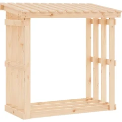 vidaXL Leñero de madera maciza de pino 108x64,5x109 cm Natural Discount