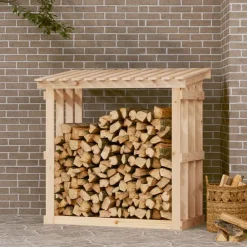 vidaXL Leñero de madera maciza de pino 108x64,5x109 cm Natural Discount