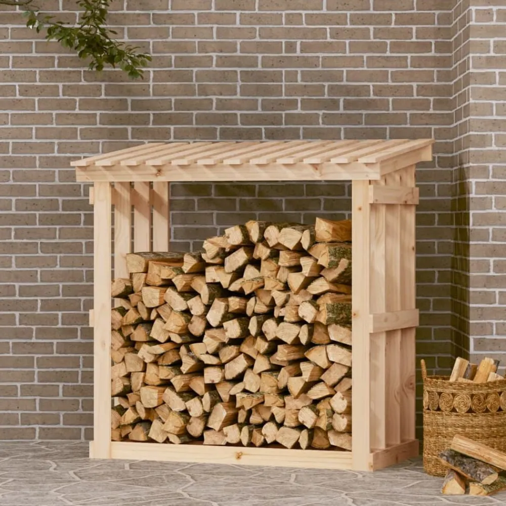 vidaXL Leñero de madera maciza de pino 108x64,5x109 cm Natural Discount