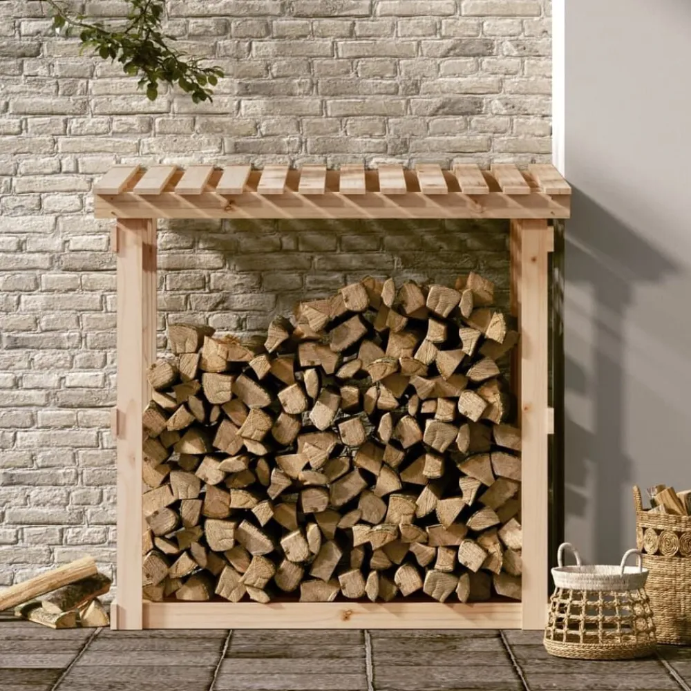 vidaXL Leñero de madera maciza de pino 108x64,5x109 cm Natural Discount