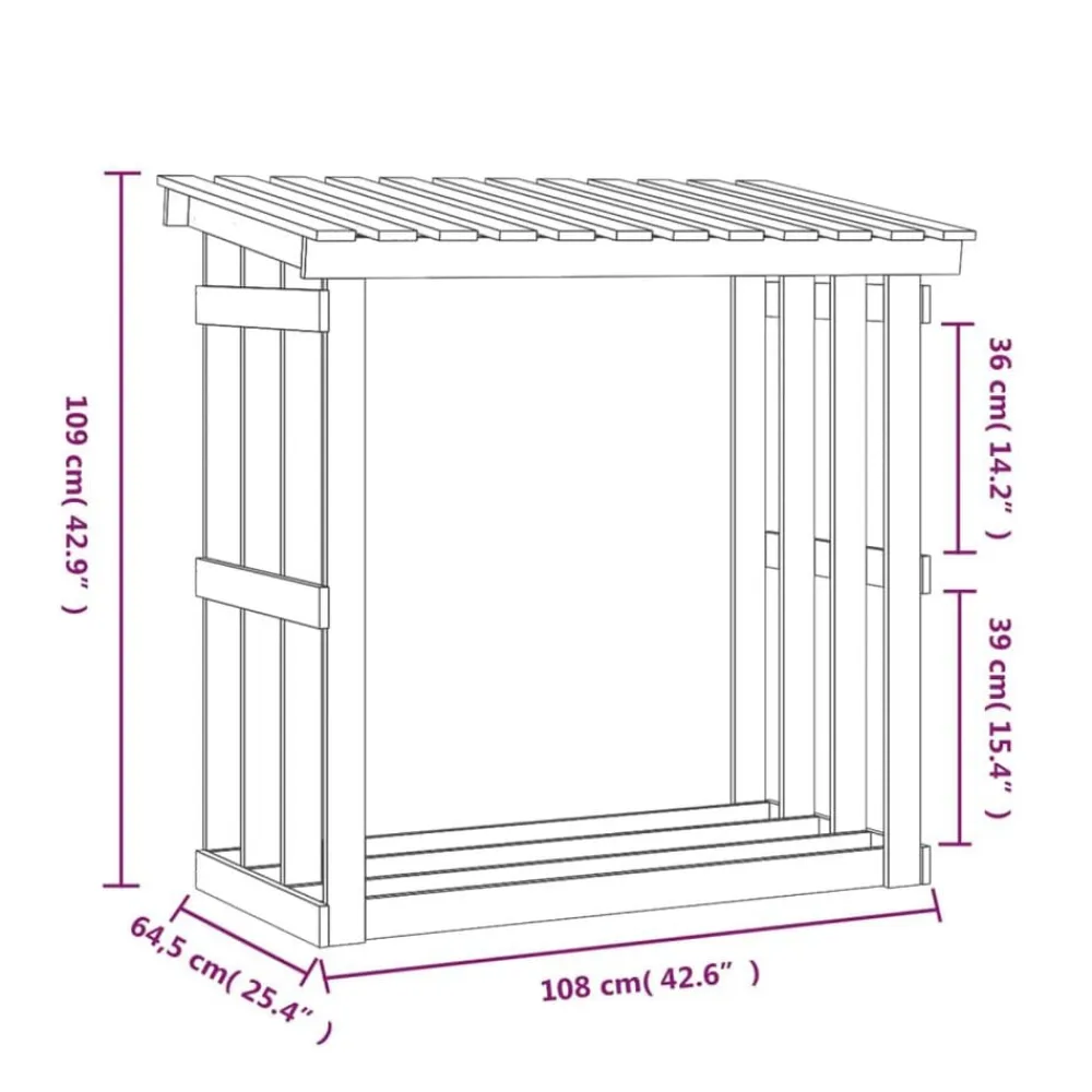 vidaXL Leñero de madera maciza de pino 108x64,5x109 cm Natural Discount