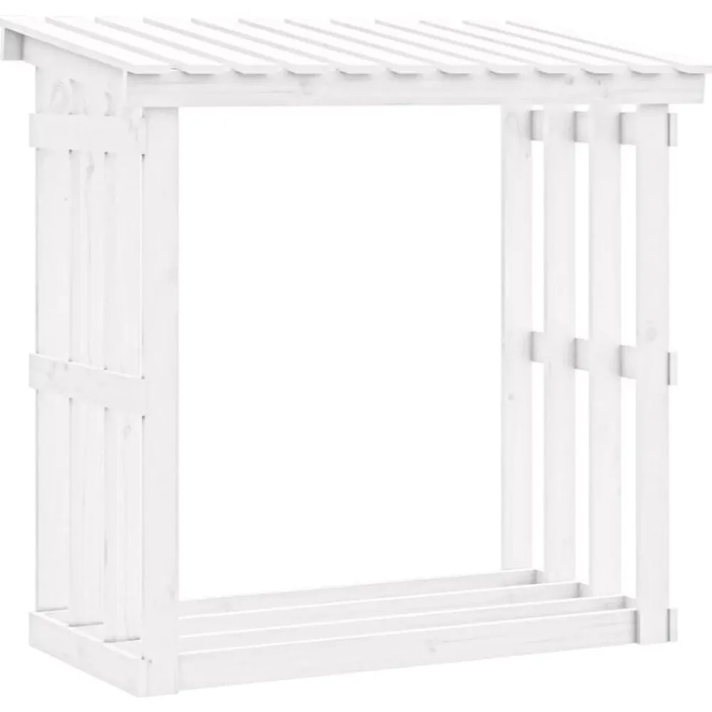 vidaXL Leñero de madera maciza de pino 108x64,5x109 cm Blanco Discount