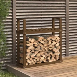 vidaXL Accesorios Para Hornos De Leña Y Chimeneas-Leñero de madera maciza pino marrón miel 110x35x108,5 cm