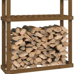 vidaXL Accesorios Para Hornos De Leña Y Chimeneas-Leñero de madera maciza pino marrón miel 110x35x108,5 cm