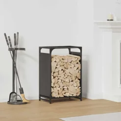 vidaXL Leñero 44x28x65 cm Acero laminado en frío Negro Hot
