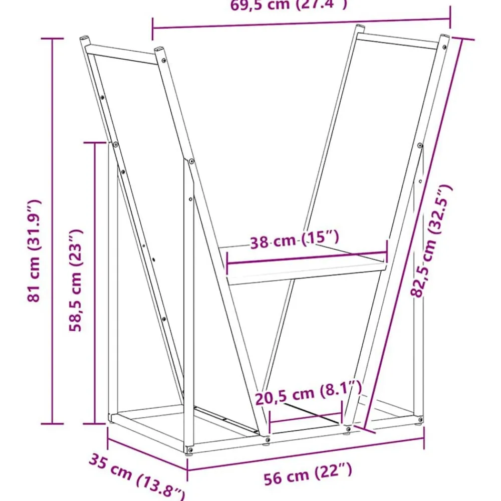 vidaXL Leñero 69,5x35x81 cm Acero laminado en frío Negro Outlet