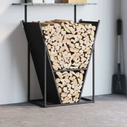 vidaXL Leñero 69,5x35x81 cm Acero laminado en frío Negro Outlet