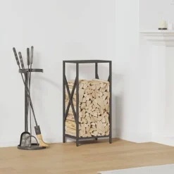 vidaXL Leñero 34x25x70 cm Acero laminado en frío Negro