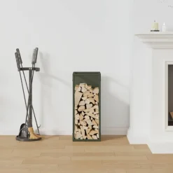 vidaXL Leñero 25x25x60 cm Acero laminado en frío Verde oliva Outlet