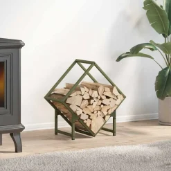 vidaXL Leñero 50x25x50 cm Acero laminado en frío Verde oliva Best