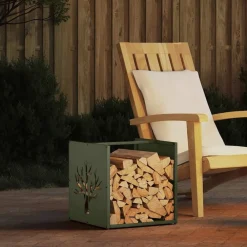 vidaXL Leñero 40x40x40 cm Acero laminado en frío Verde oliva Clearance