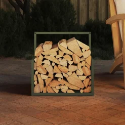 vidaXL Leñero 40x40x40 cm Acero laminado en frío Verde oliva Clearance