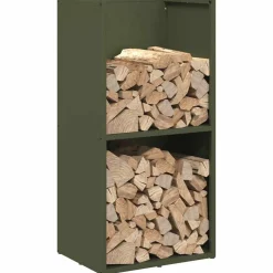 vidaXL Leñero 40x30x80 cm Acero laminado en frío Verde oliva Outlet