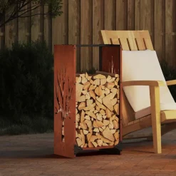 vidaXL Accesorios Para Hornos De Leña Y Chimeneas-Leñero 40x30x80 cm acero corten