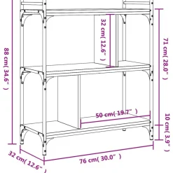 vidaXL Estanterías-Librería 3 estantes madera ingeniería 76x32x88 cm