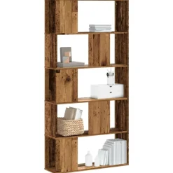 vidaXL Estanterías-Librería 5 niveles madera color envejecido 80,5x23,5x162,5 cm