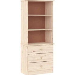 vidaXL Librería con cajones ALTA madera maciza de pino 60x35x142 cm Natural Discount