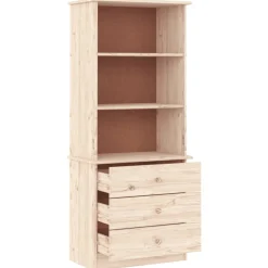 vidaXL Librería con cajones ALTA madera maciza de pino 60x35x142 cm Natural Discount
