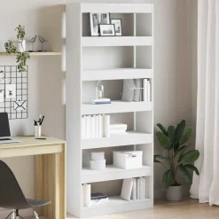 vidaXL Librería con estante 80 x 30 x 198 cm Madera de ingeniería White Clearance