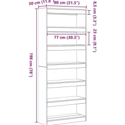 vidaXL Librería con estante 80 x 30 x 198 cm Madera de ingeniería White Clearance