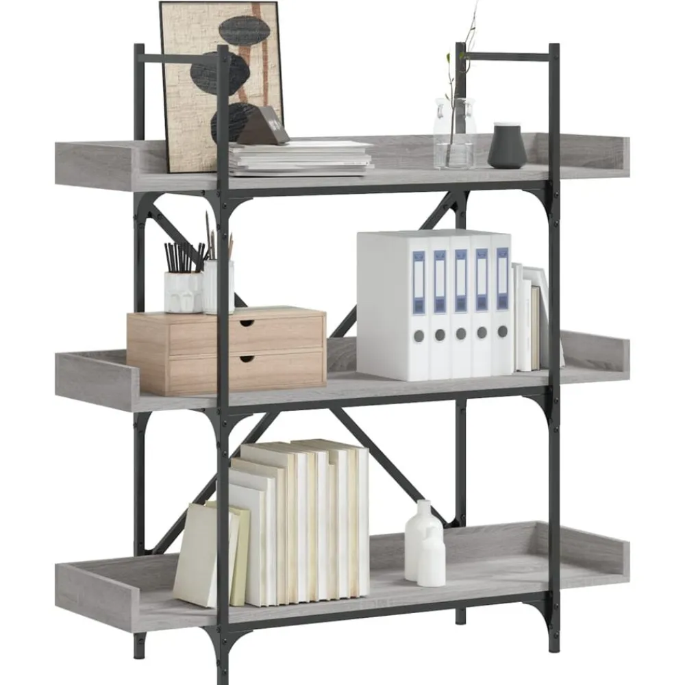 vidaXL Librería de 3 estantes madera 100x33x108,5 cm Gris sonoma Discount