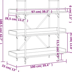 vidaXL Librería de 3 estantes madera 100x33x108,5 cm Gris sonoma Discount