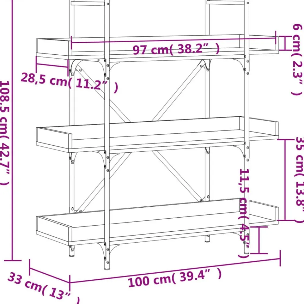 vidaXL Librería de 3 estantes madera 100x33x108,5 cm Gris sonoma Discount