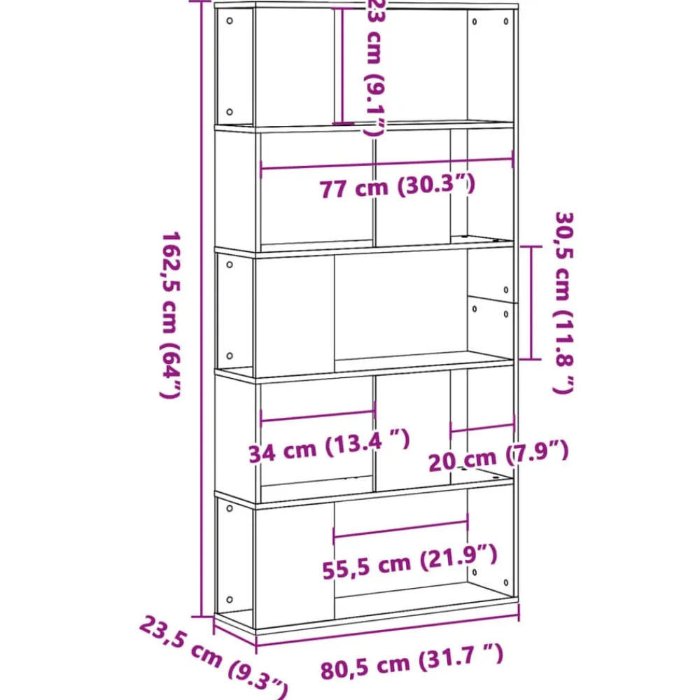 vidaXL Librería de 5 niveles madera 80,5x23,5x162,5 cm Roble Sonoma Online