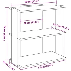 vidaXL Estanterías-Librería de 3 niveles madera gris hormigón 60x30x60 cm
