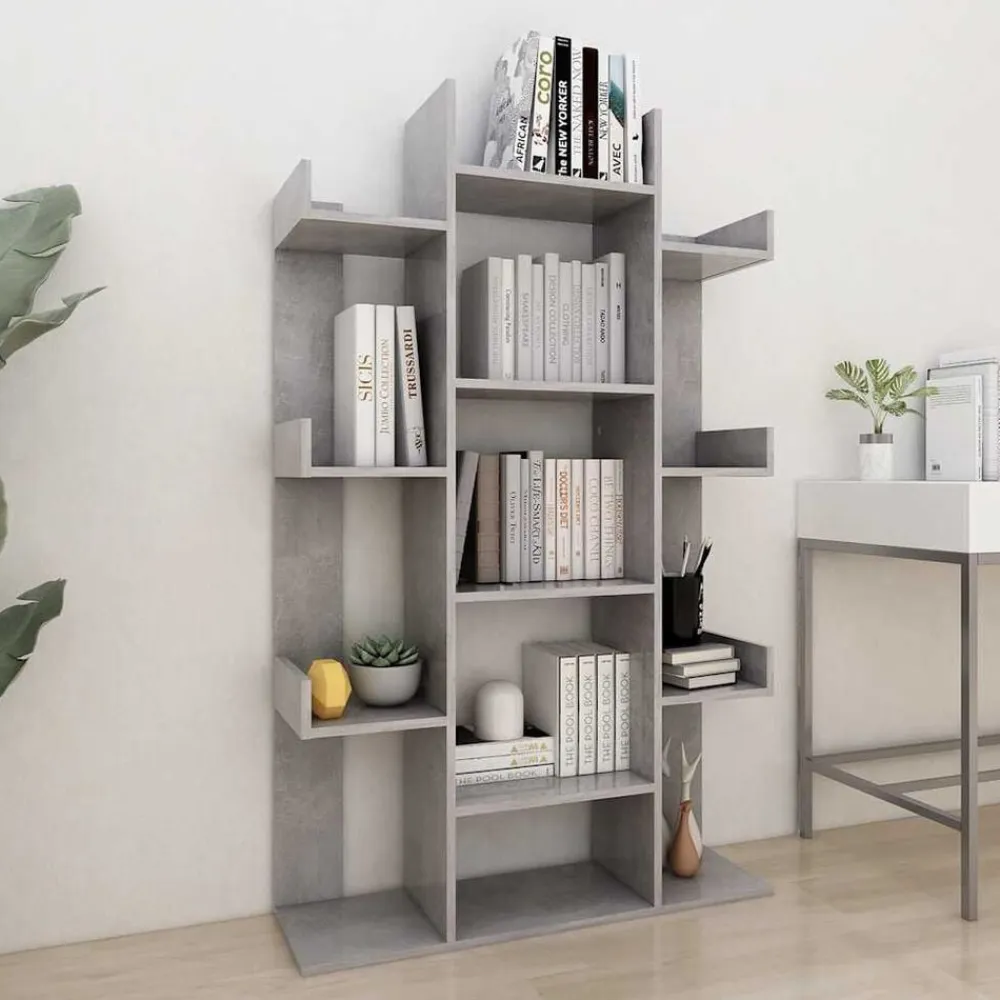vidaXL Librería de madera contrachapada gris hormigón 86x25,5x140 cm Gris hormigón New