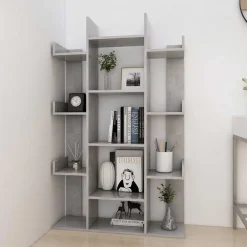 vidaXL Librería de madera contrachapada gris hormigón 86x25,5x140 cm Gris hormigón New