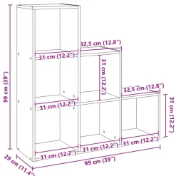 vidaXL Librería divisor 3 niveles madera 99x29x99 cm Roble Sonoma Clearance
