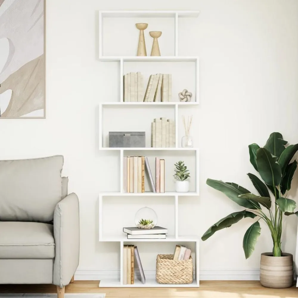 vidaXL Librería divisor 6 niveles madera ingeniería 70x24x193cm Blanco Clearance