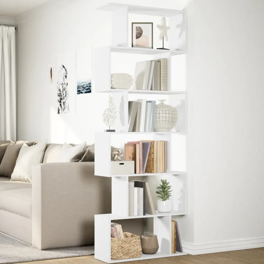 vidaXL Librería divisor 6 niveles madera ingeniería 70x24x193cm Blanco Clearance
