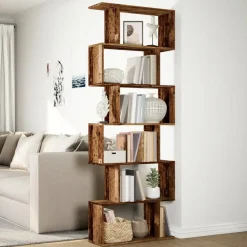 vidaXL Librería divisora 6 niveles madera envejecida 70x24x193 cm Madera antigua