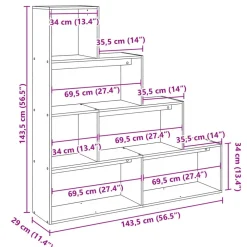 vidaXL Librería divisora 4 niveles 143,5x29x143,5 cm Roble ahumado Best