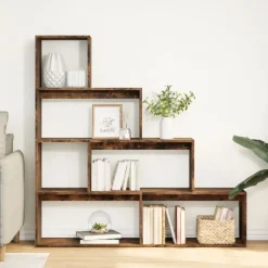 vidaXL Librería divisora 4 niveles 143,5x29x143,5 cm Roble ahumado Best