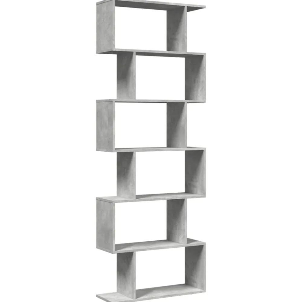 vidaXL Estanterías-Librería divisora 6 niveles madera gris hormigón 70x24x193 cm