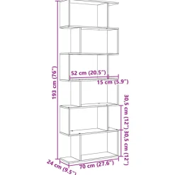 vidaXL Estanterías-Librería divisora 6 niveles madera gris hormigón 70x24x193 cm