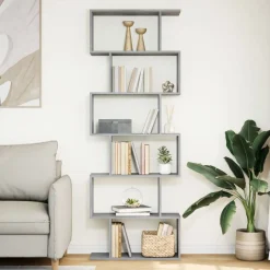 vidaXL Estanterías-Librería divisora 6 niveles madera gris hormigón 70x24x193 cm