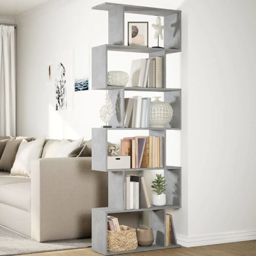 vidaXL Estanterías-Librería divisora 6 niveles madera gris hormigón 70x24x193 cm