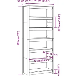 vidaXL Estanterías-Librería Marrón cera 80 x 35 x 183 cm Madera de pino macizo