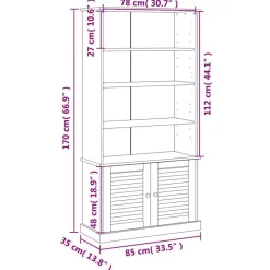 vidaXL Librería VIGO madera maciza de pino 85x35x170 cm Gris Online