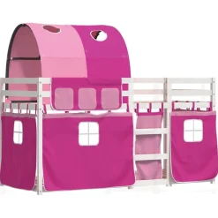 vidaXL Camas Y Accesorios-Litera con cortinas madera maciza de pino rosa 90x200 cm