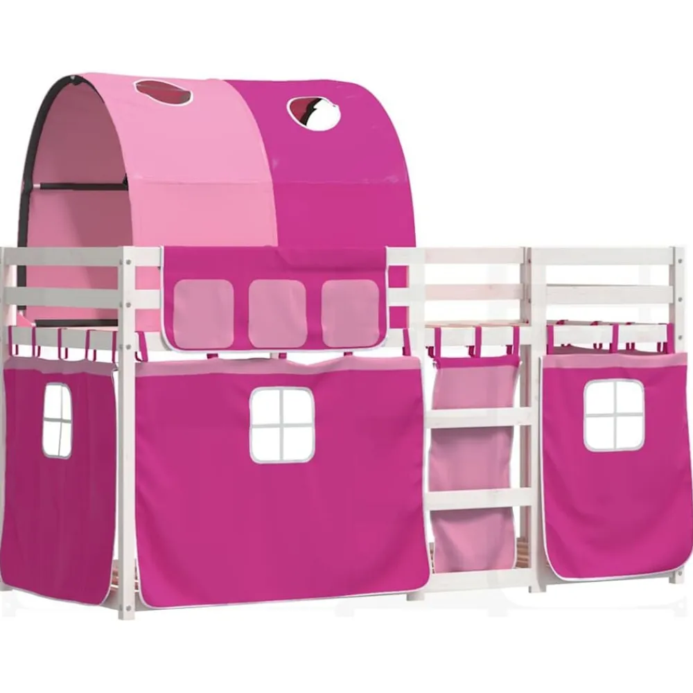 vidaXL Camas Y Accesorios-Litera con cortinas madera maciza de pino rosa 90x200 cm