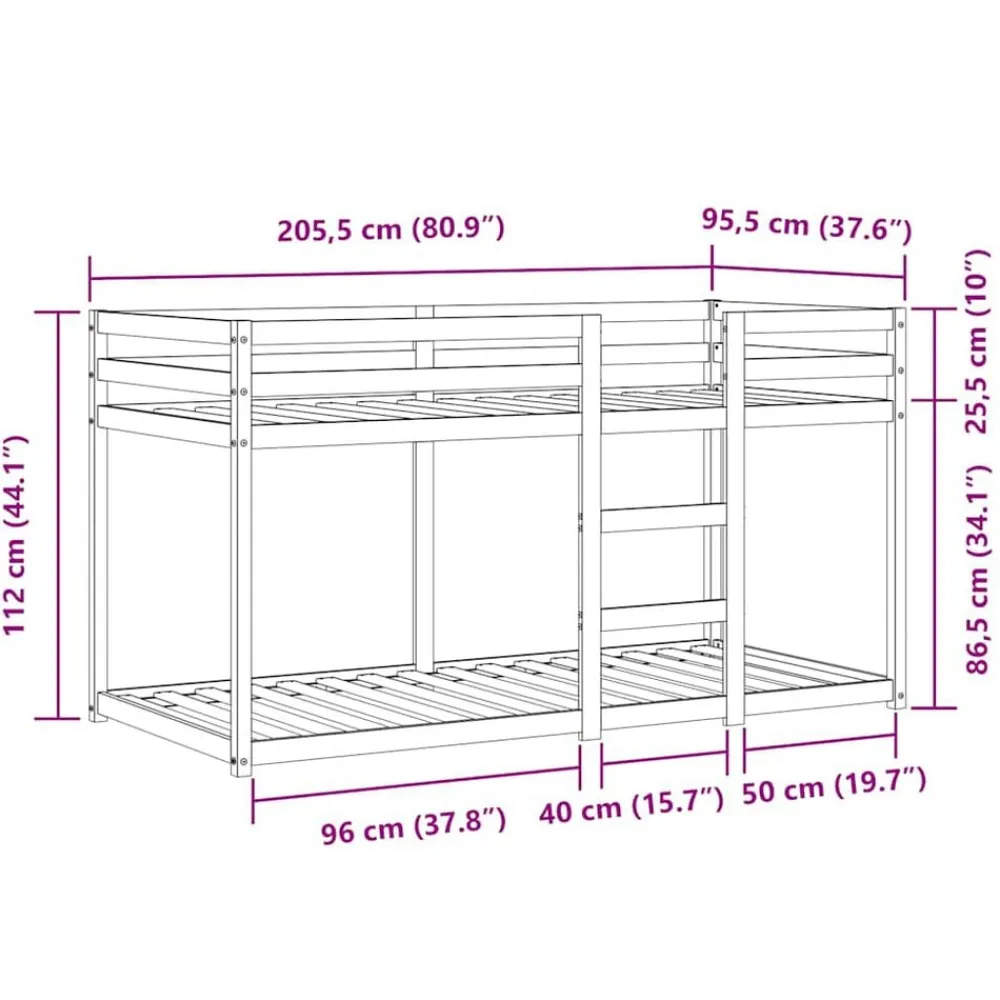vidaXL Litera con cortinas madera maciza de pino 90x200 cm Azul New