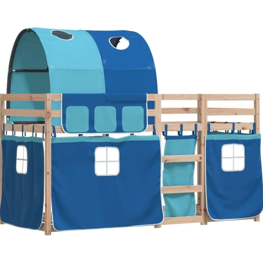 vidaXL Litera con cortinas madera maciza de pino 90x200 cm Azul New