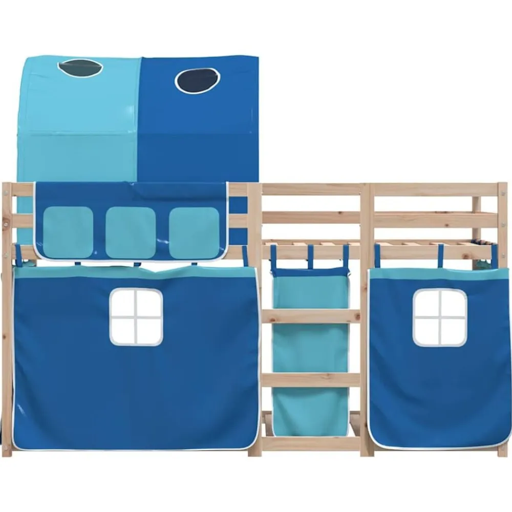 vidaXL Litera con cortinas madera maciza de pino 90x200 cm Azul New